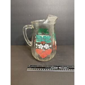 Anchor Hocking Vtg Strawberry Print Glass Pitcher 1950's 80 fl oz - Broken Spout